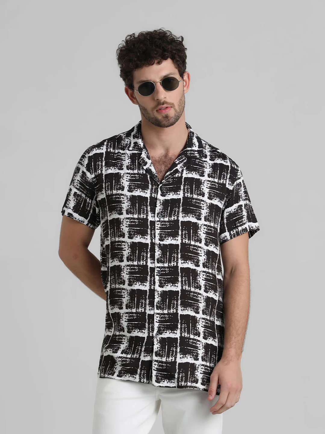Black Abstract Print Casual Shirt