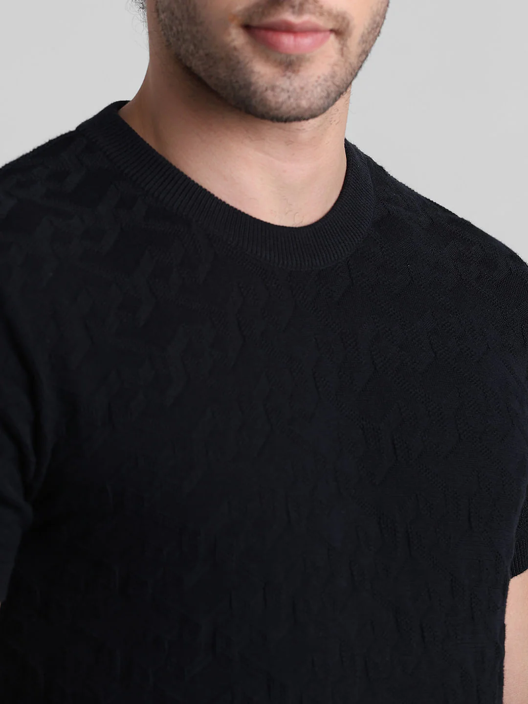 Black Textured Crew Neck T-shirt - Image 5