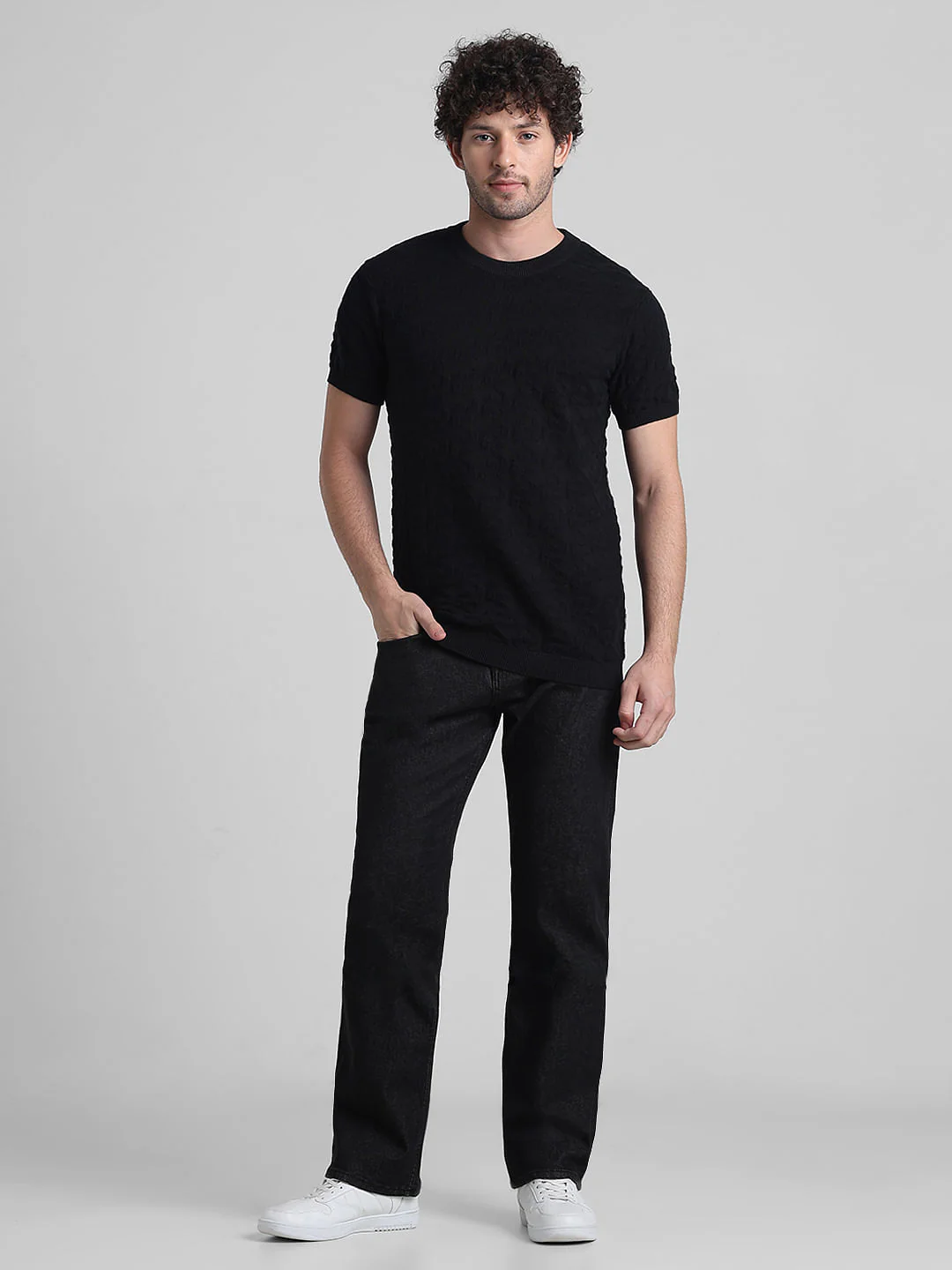 Black Textured Crew Neck T-shirt - Image 6