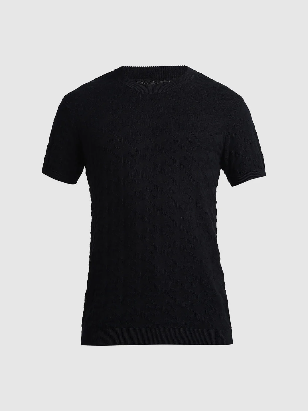 Black Textured Crew Neck T-shirt - Image 7