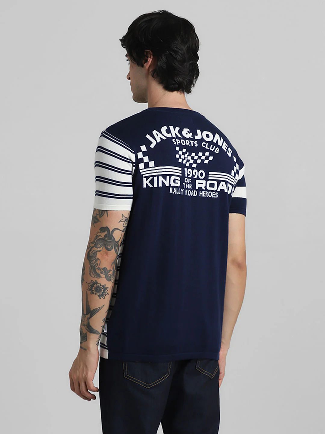 White & Blue Printed T-shirt - Image 4