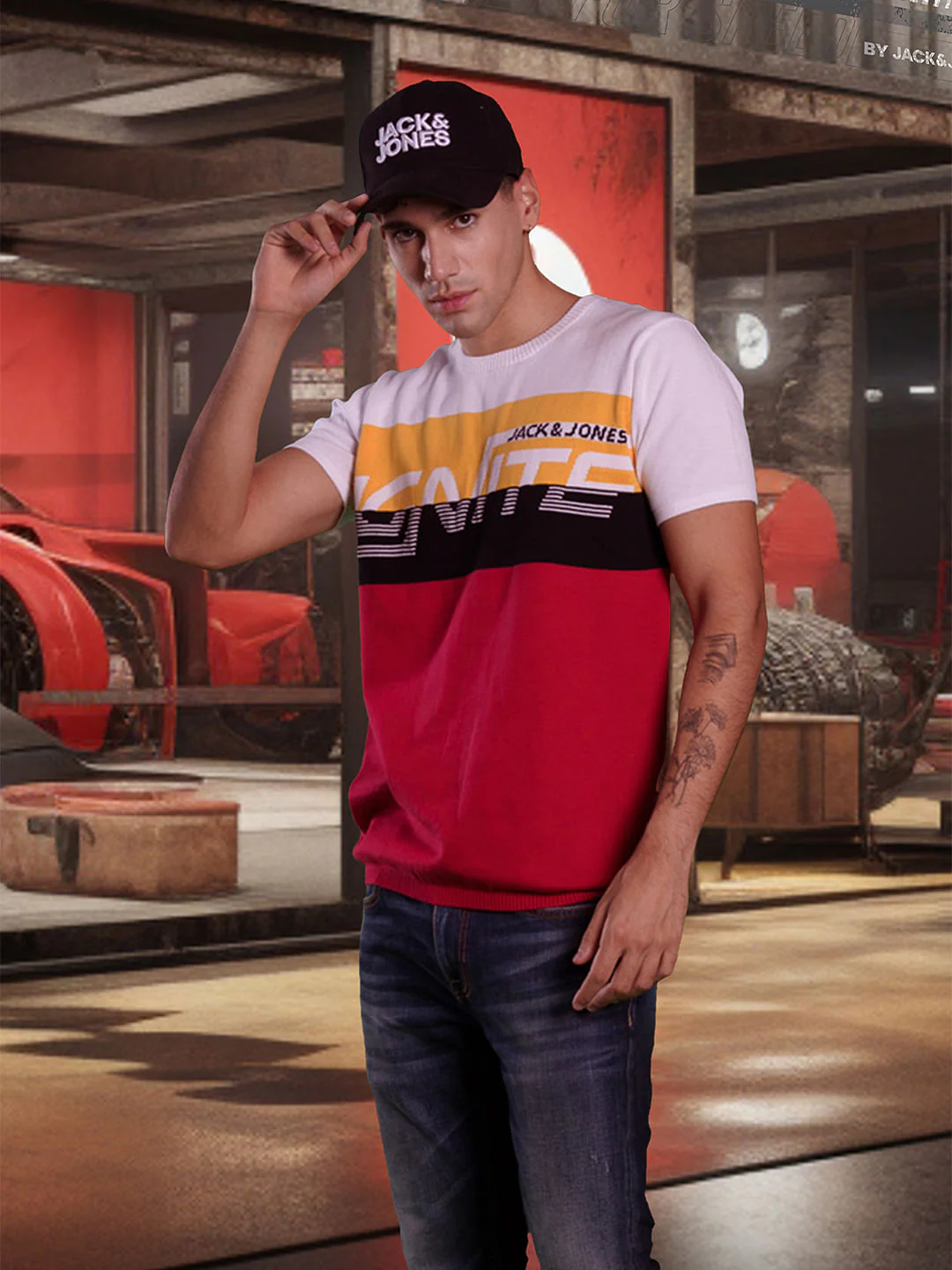 Red Colourblocked Knitted T-shirt