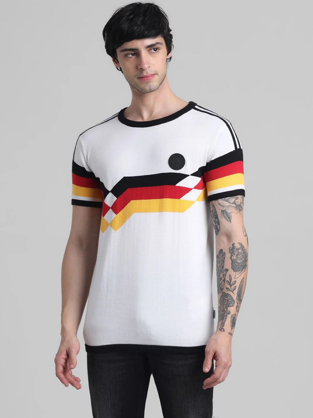 White Colourblocked Knitted T-shirt - Image 2