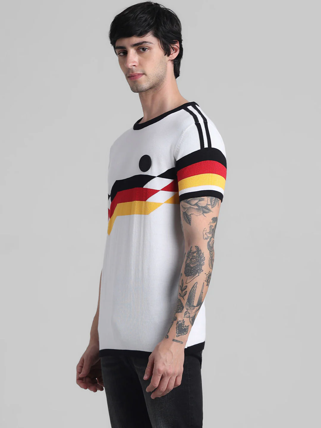 White Colourblocked Knitted T-shirt - Image 3
