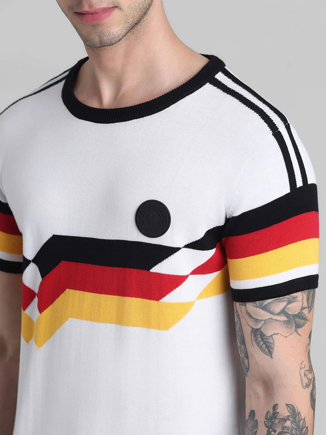 White Colourblocked Knitted T-shirt - Image 5
