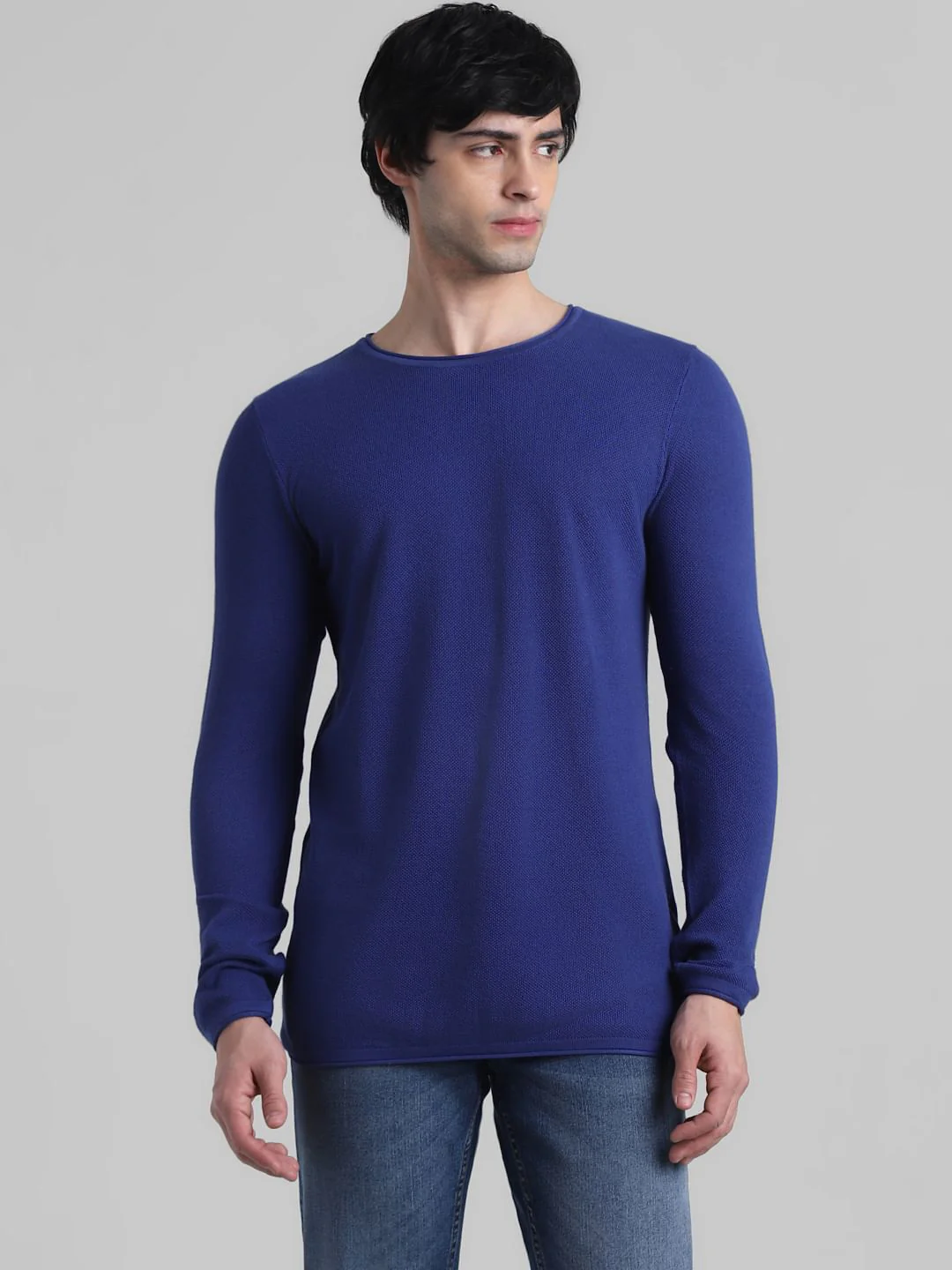 Dark Blue Knitted Cotton Pullover - Image 2