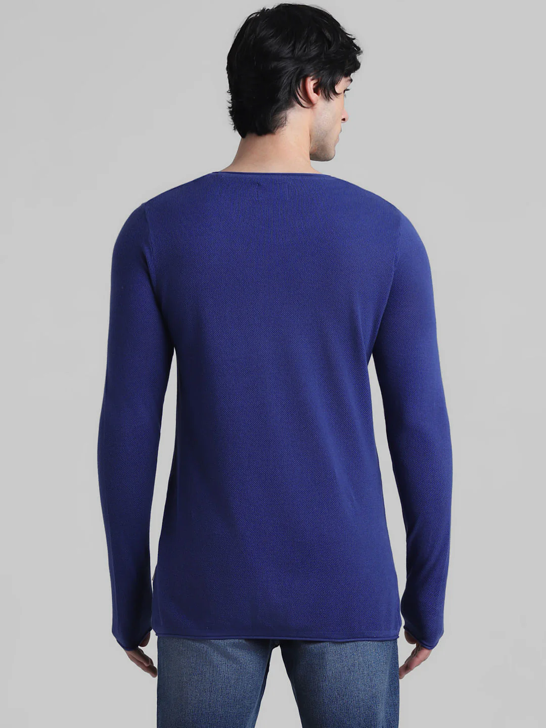 Dark Blue Knitted Cotton Pullover - Image 4