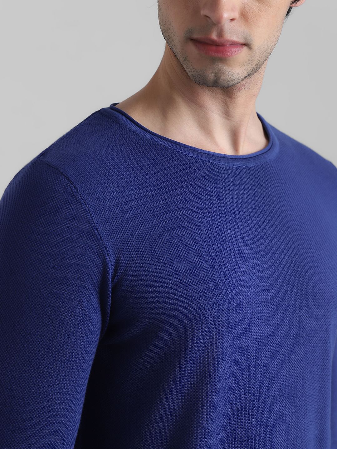 Dark Blue Knitted Cotton Pullover - Image 5