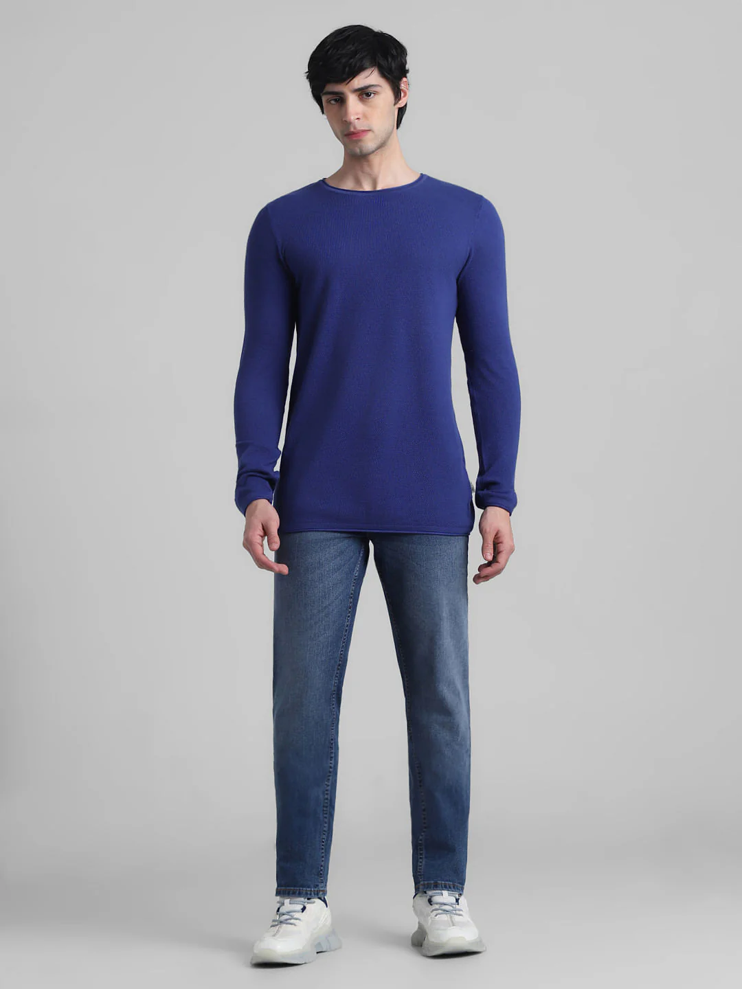 Dark Blue Knitted Cotton Pullover - Image 6