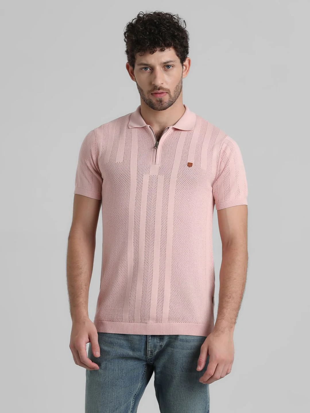 Pink Jacquard Knitted Polo - Image 2