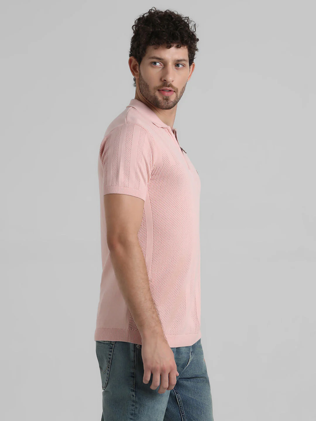Pink Jacquard Knitted Polo - Image 3