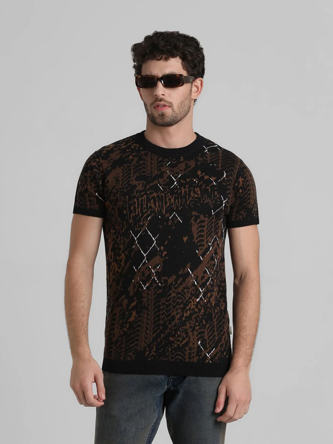 Black Printed Knitted T-shirt
