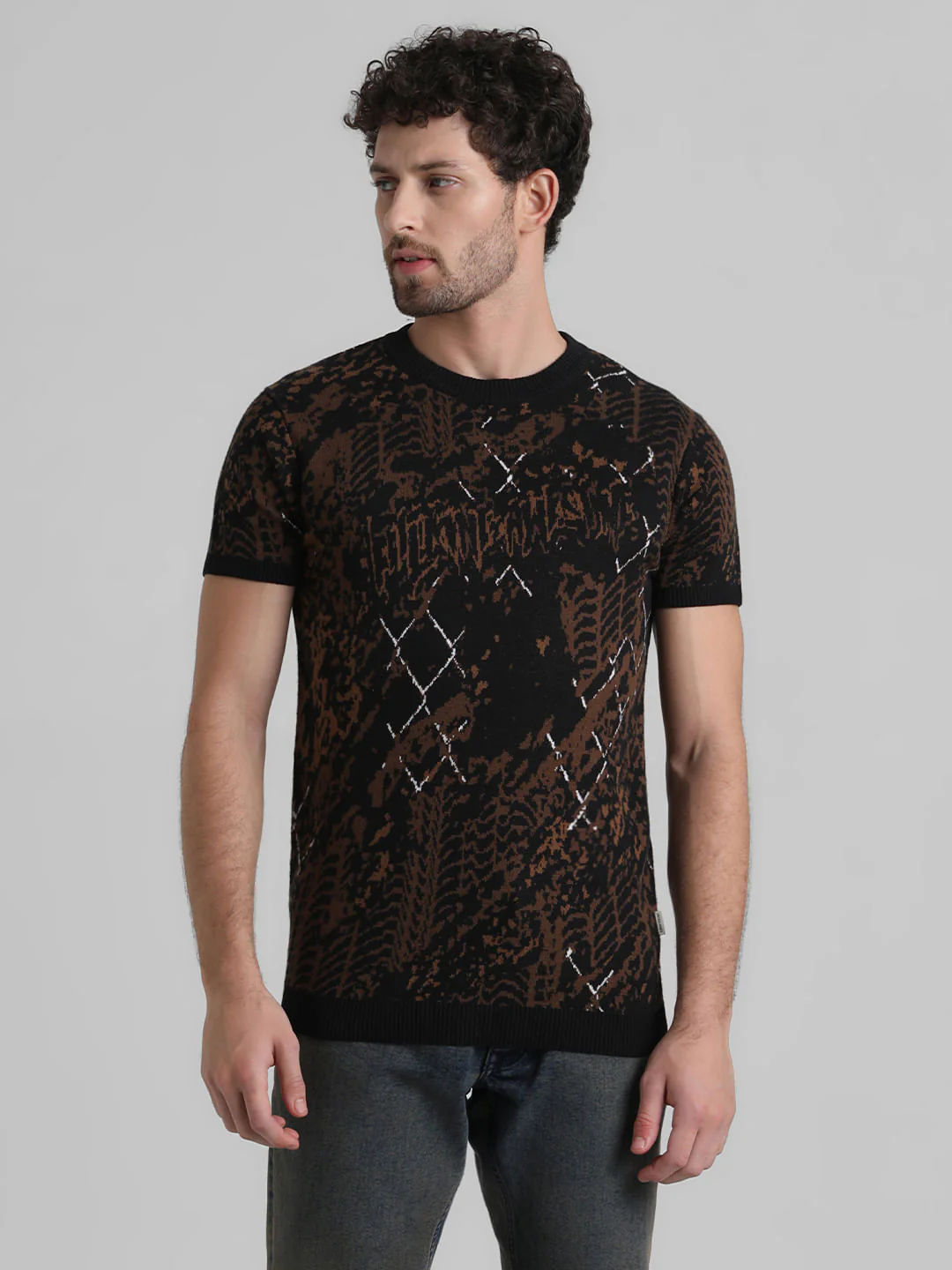 Black Printed Knitted T-shirt - Image 2
