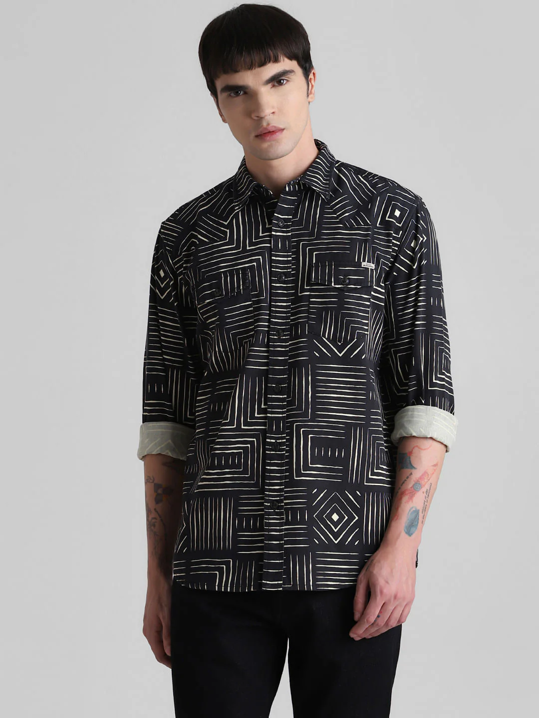 Black Printed Full Sleeves Shirt - Image 2