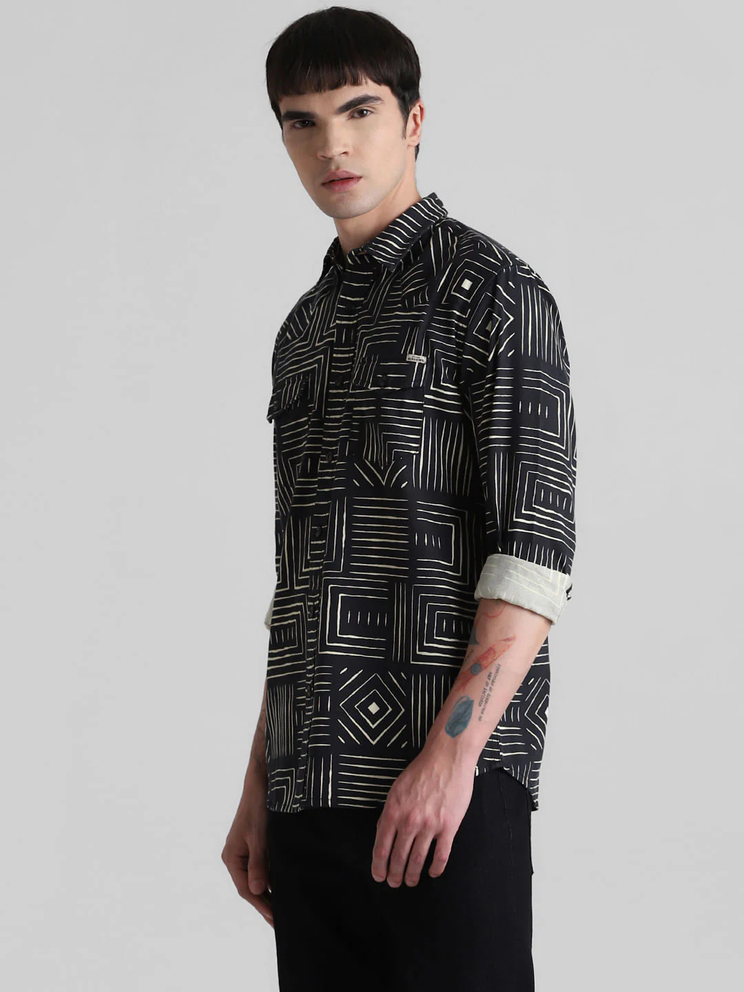 Black Printed Full Sleeves Shirt - Image 3