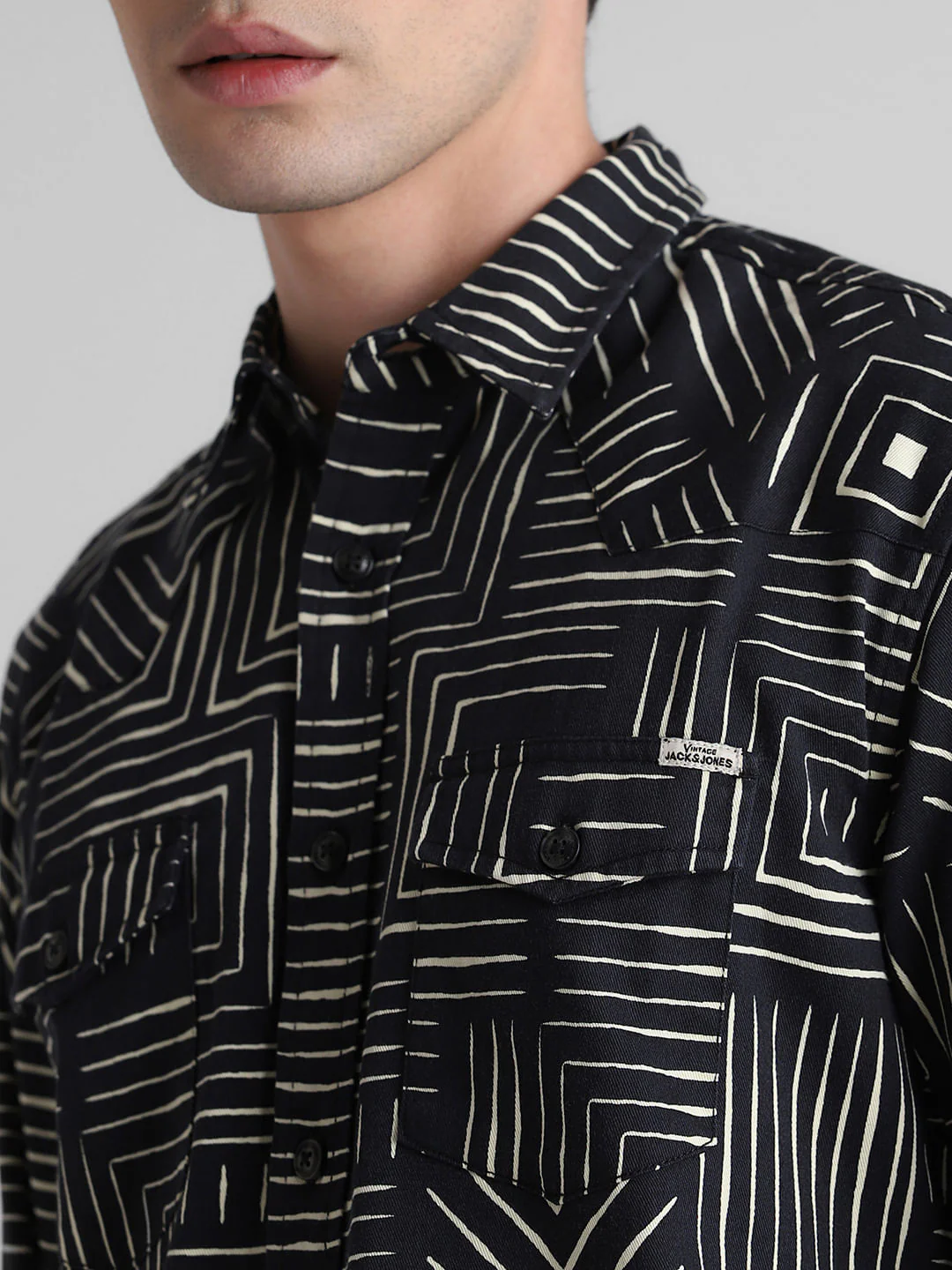 Black Printed Full Sleeves Shirt - Image 5