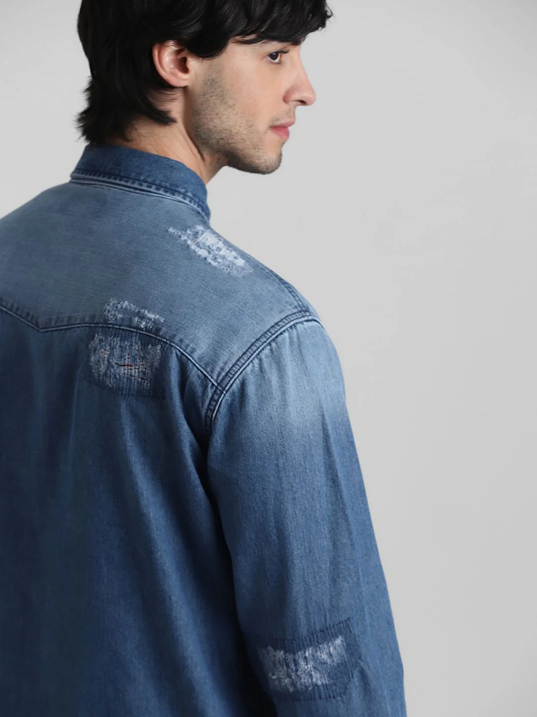 Blue Distressed Denim Shirt - Image 7