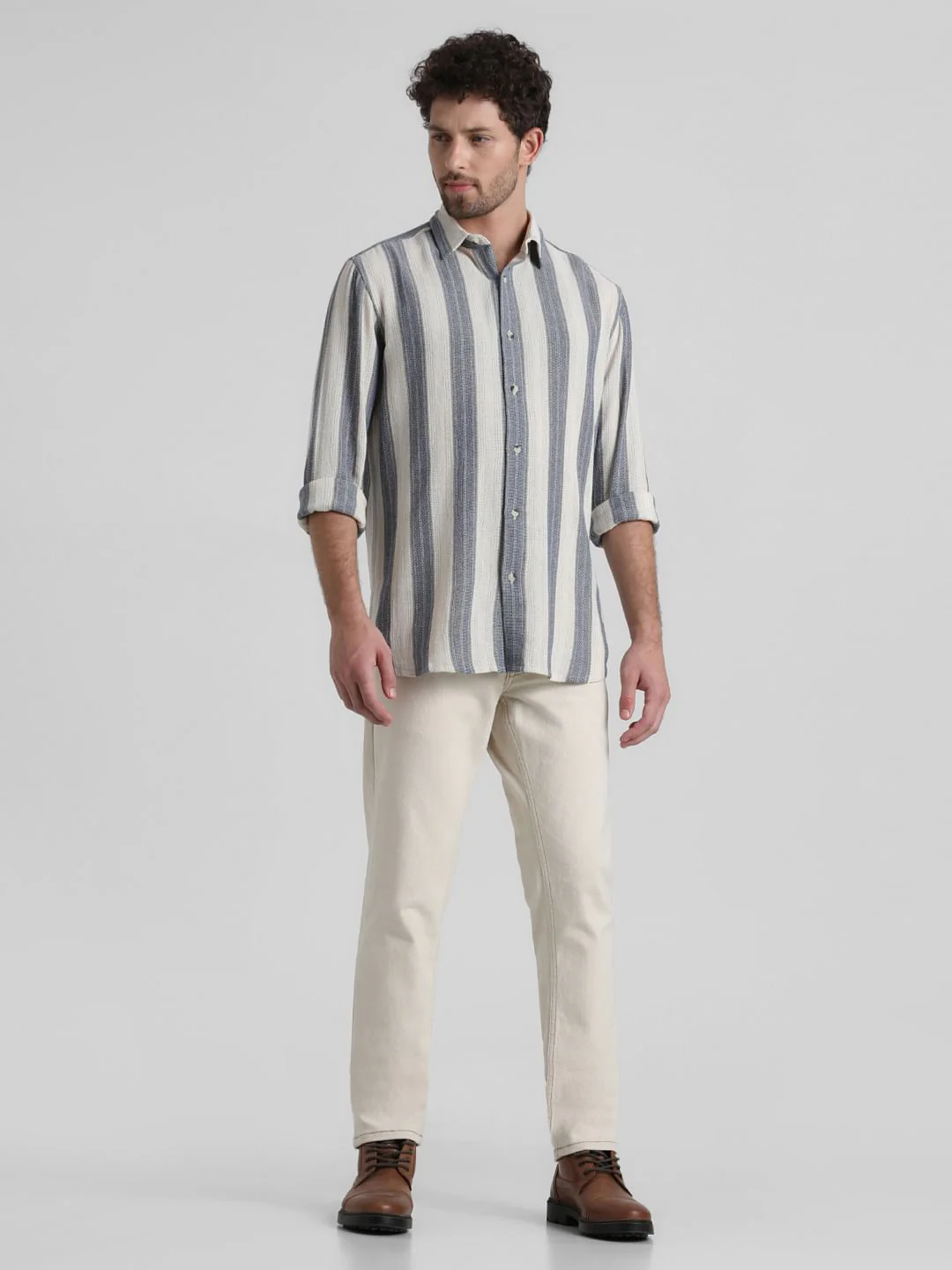 White Yard Dyed Striped Shirt - Image 6
