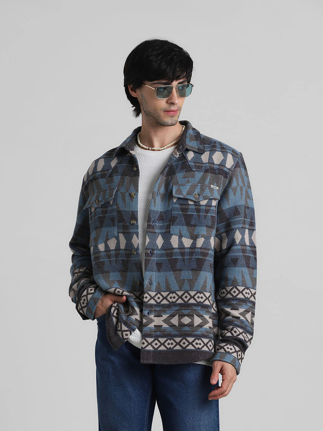 Blue Abstract Print Oversized Shirt
