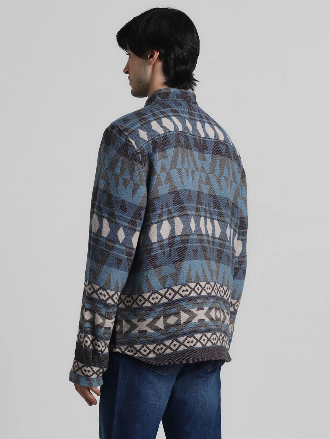Blue Abstract Print Oversized Shirt - Image 4