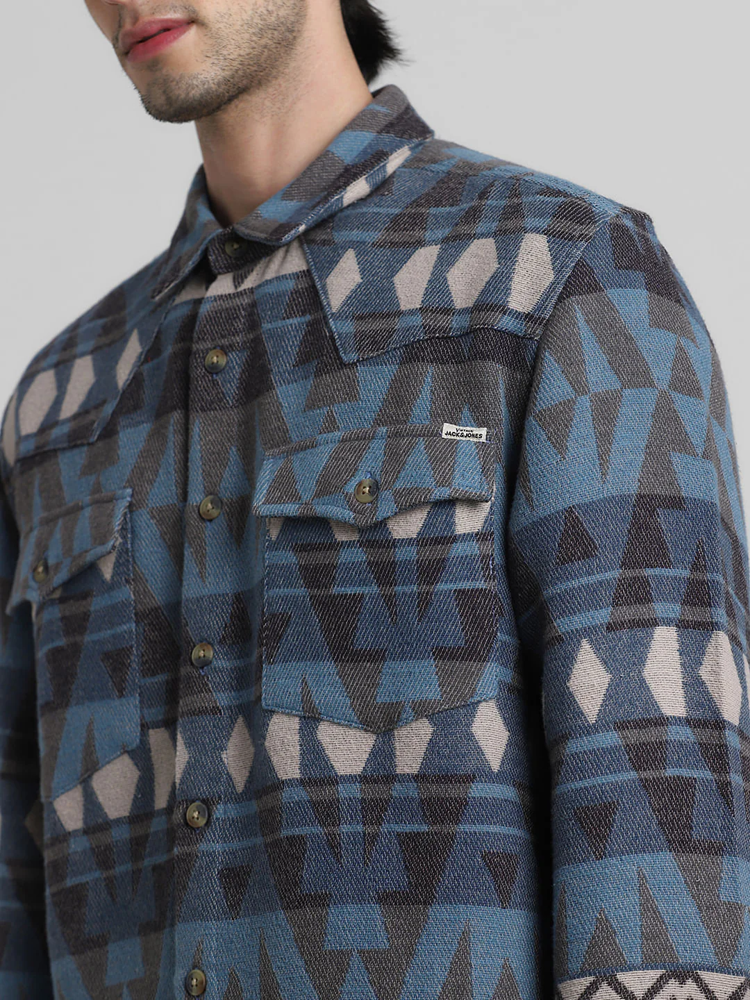 Blue Abstract Print Oversized Shirt - Image 5