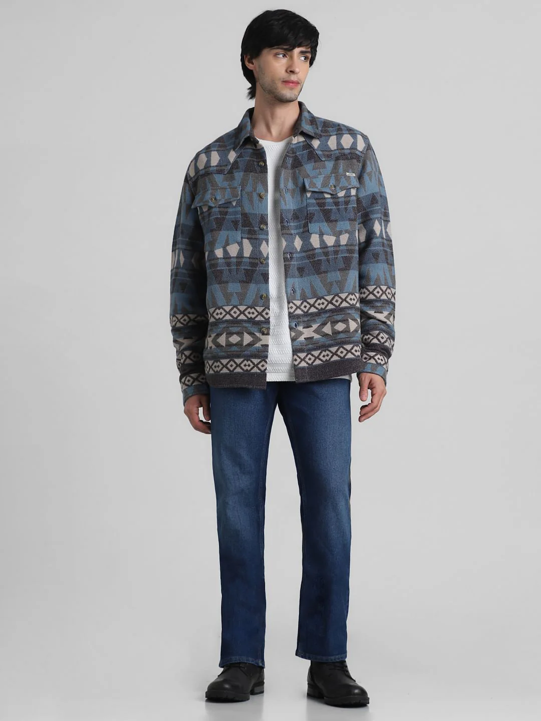Blue Abstract Print Oversized Shirt - Image 6