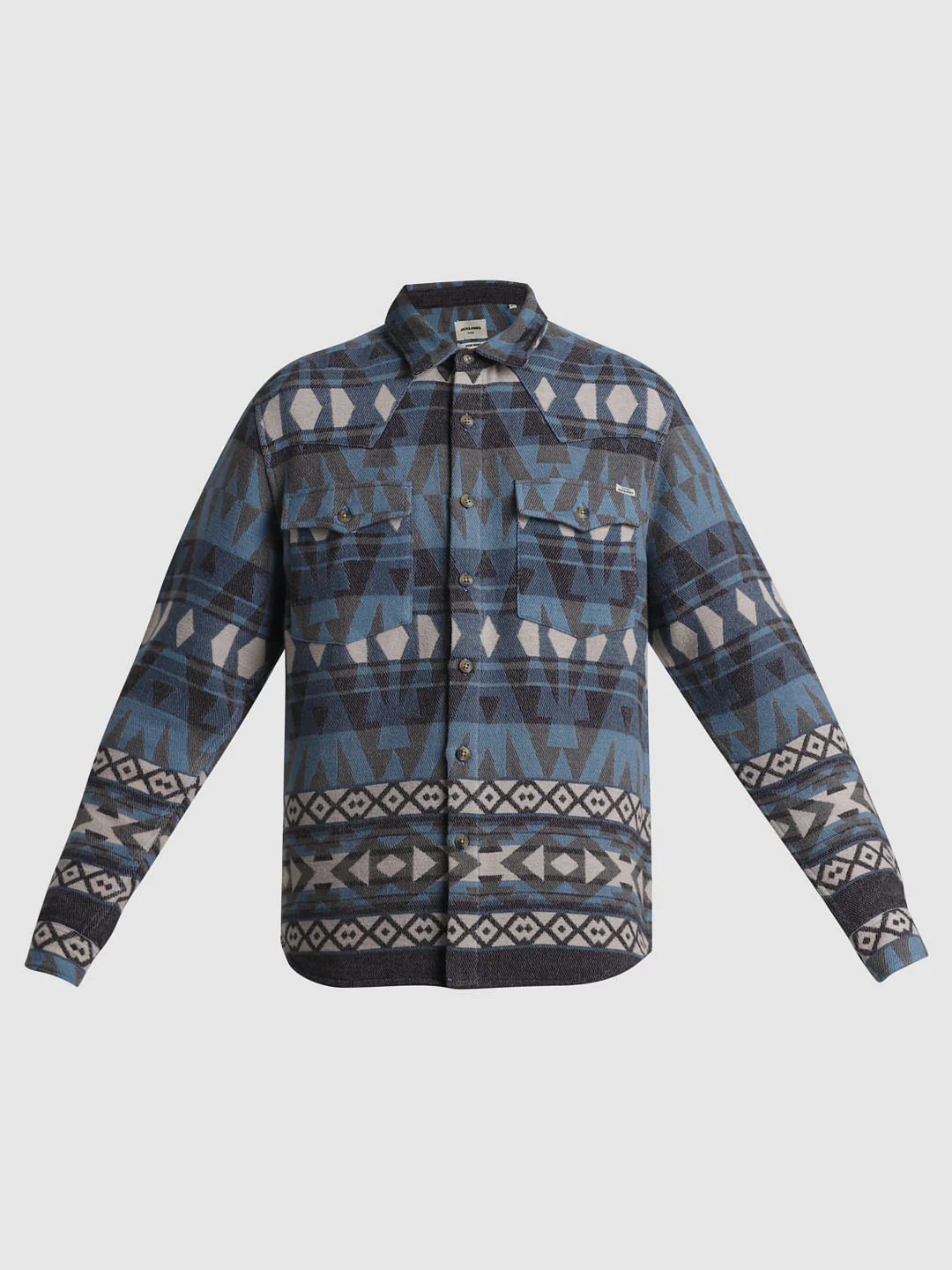 Blue Abstract Print Oversized Shirt - Image 7