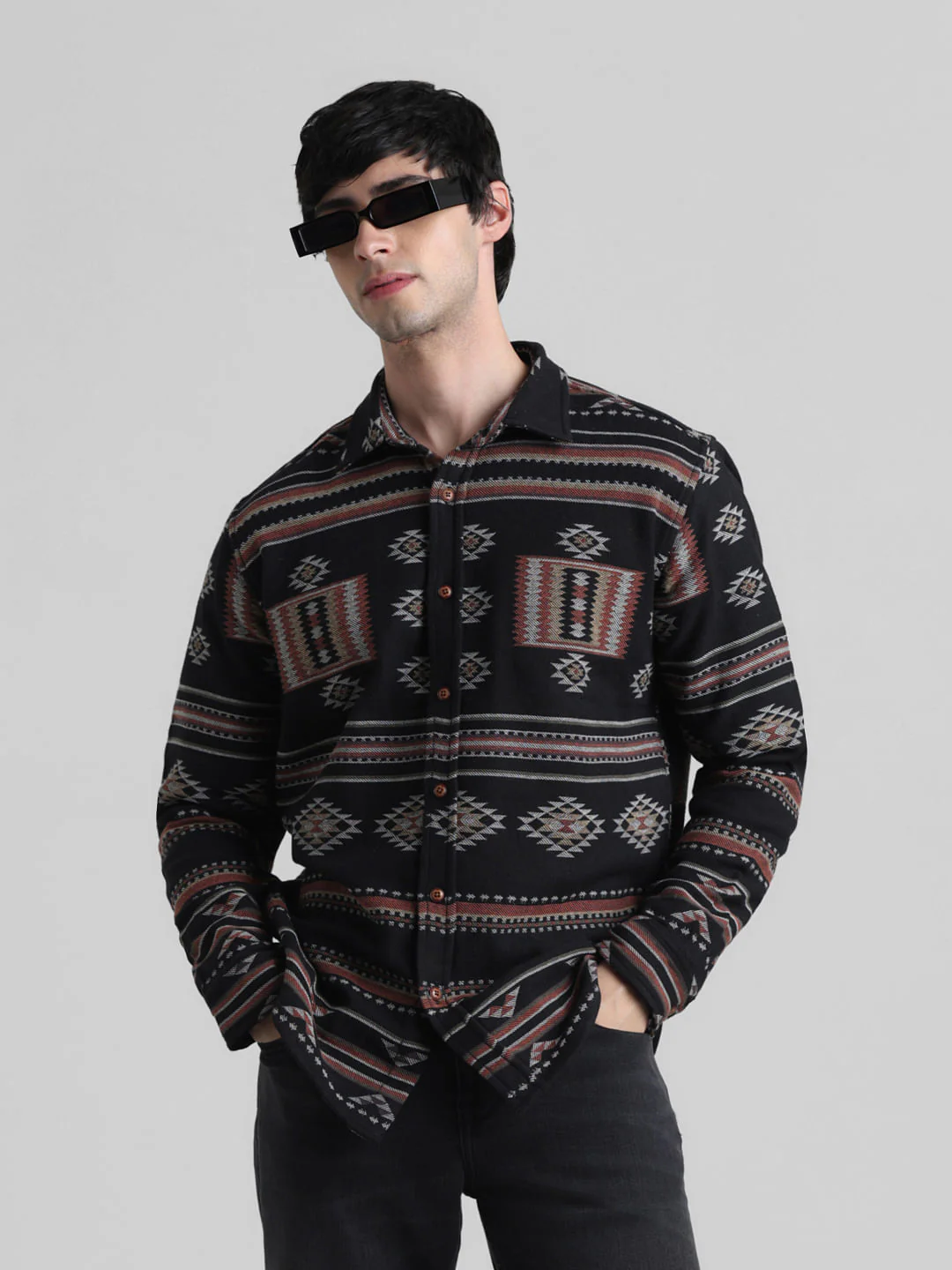 Black Abstract Print Jacquard Shirt