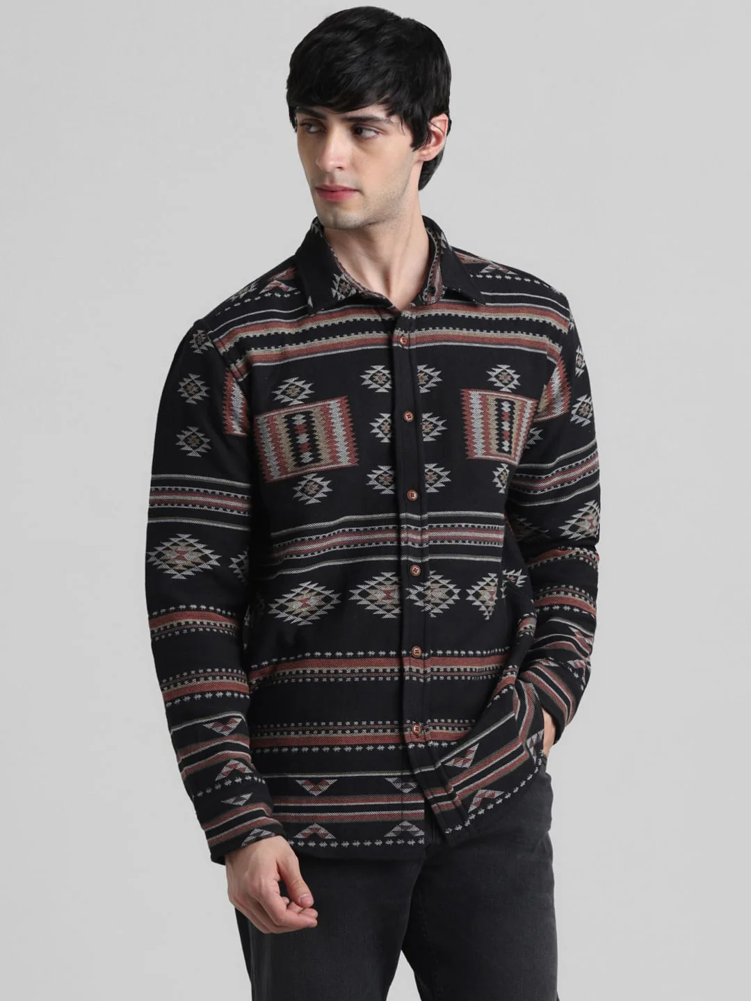 Black Abstract Print Jacquard Shirt - Image 2