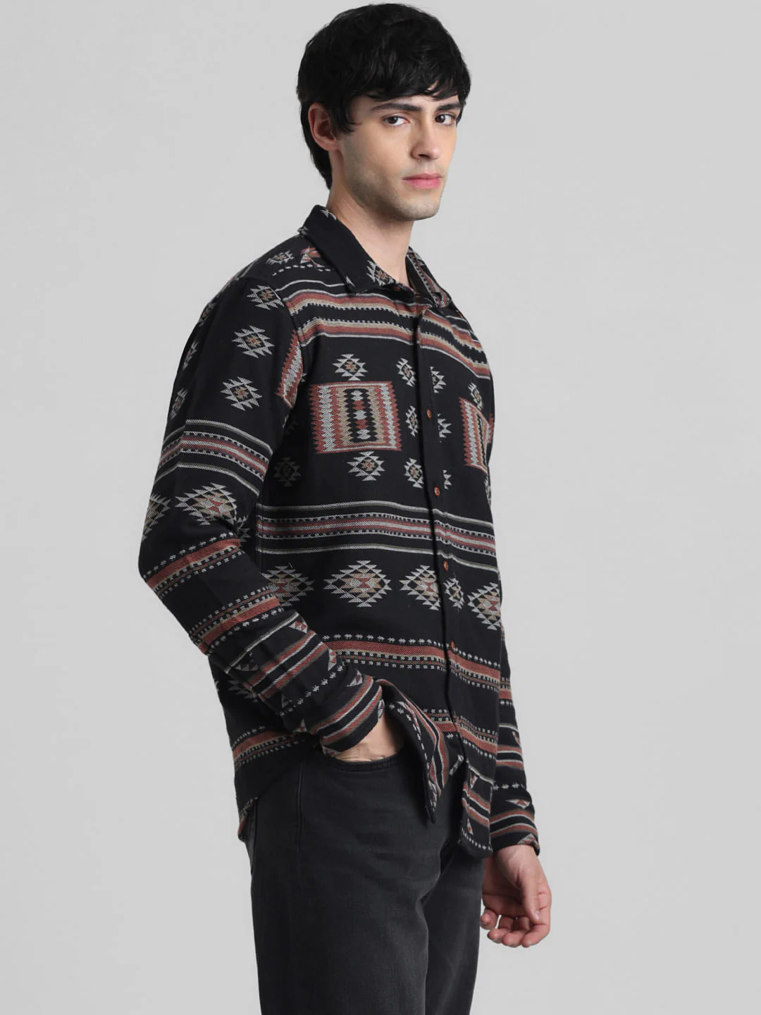 Black Abstract Print Jacquard Shirt - Image 3