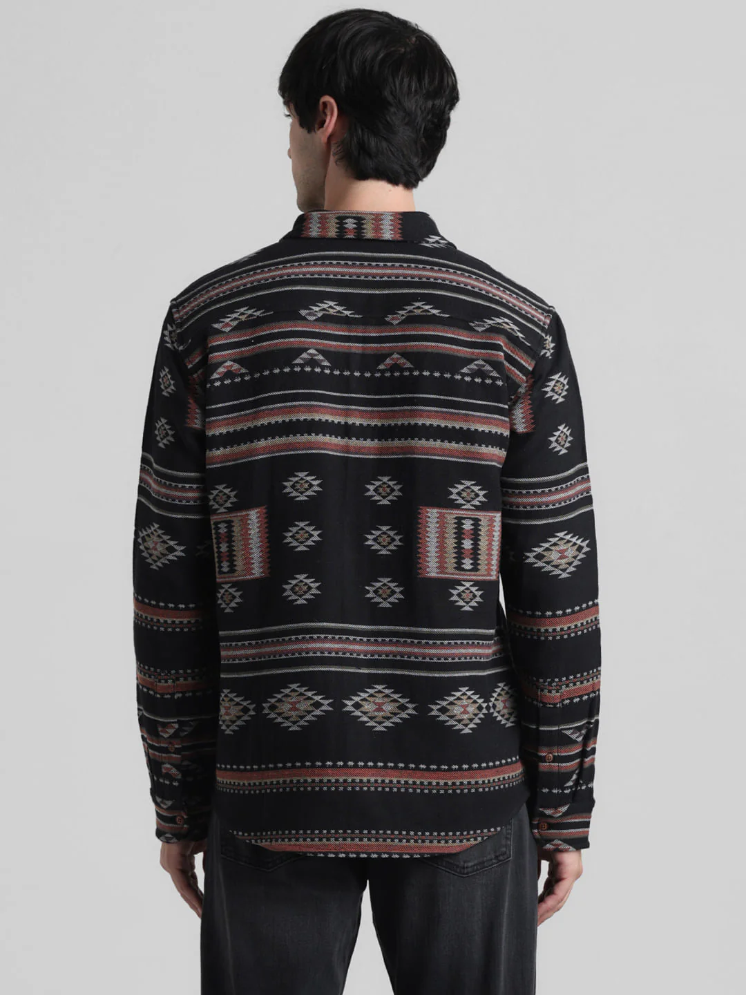 Black Abstract Print Jacquard Shirt - Image 4