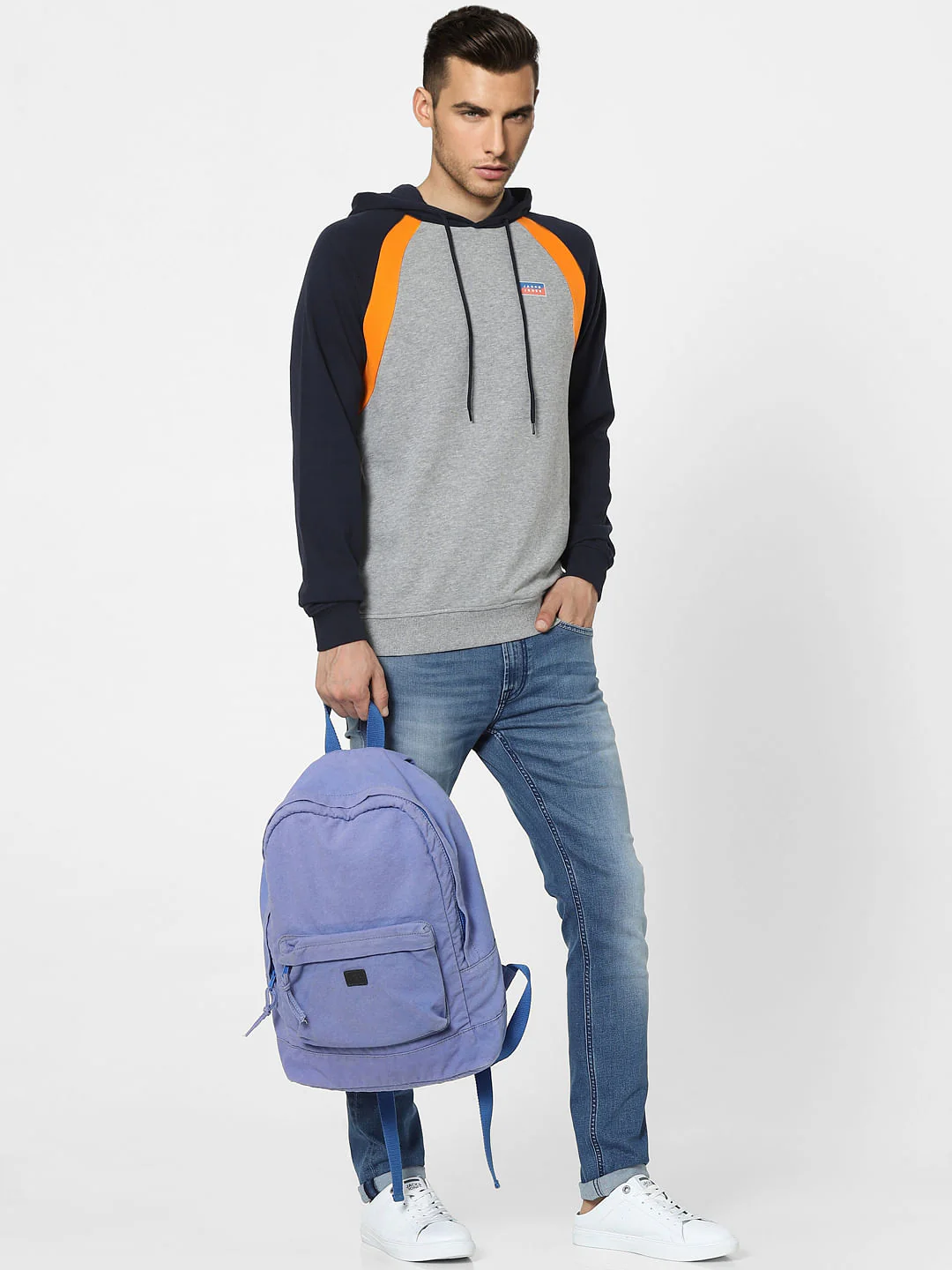 Grey Colourblocked Hooded Sweatshirt