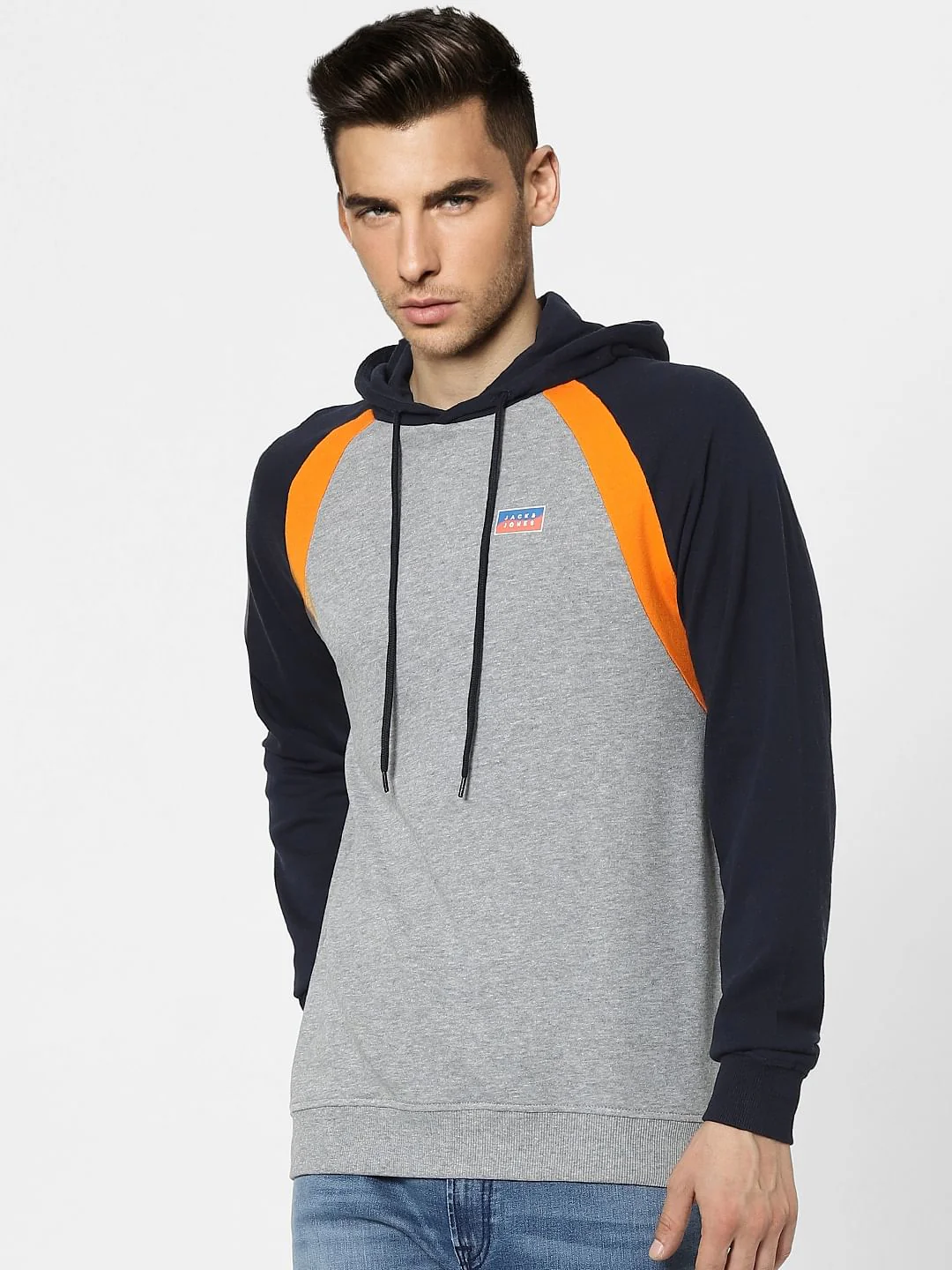 Grey Colourblocked Hooded Sweatshirt - Image 2