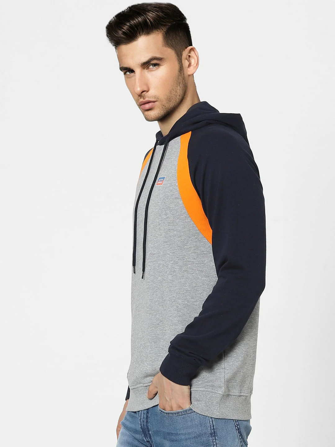 Grey Colourblocked Hooded Sweatshirt - Image 3