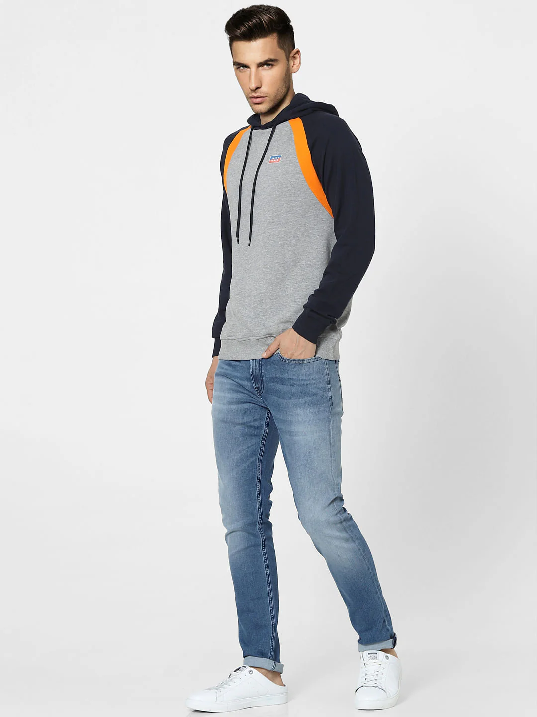 Grey Colourblocked Hooded Sweatshirt - Image 6