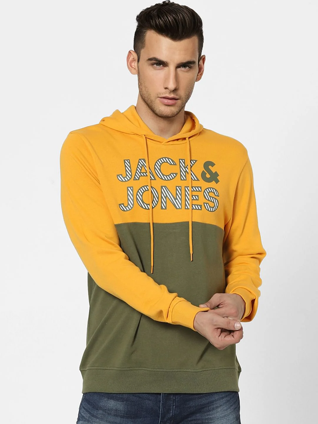 Orange Colourblocked Hooded Sweatshirt - Image 2
