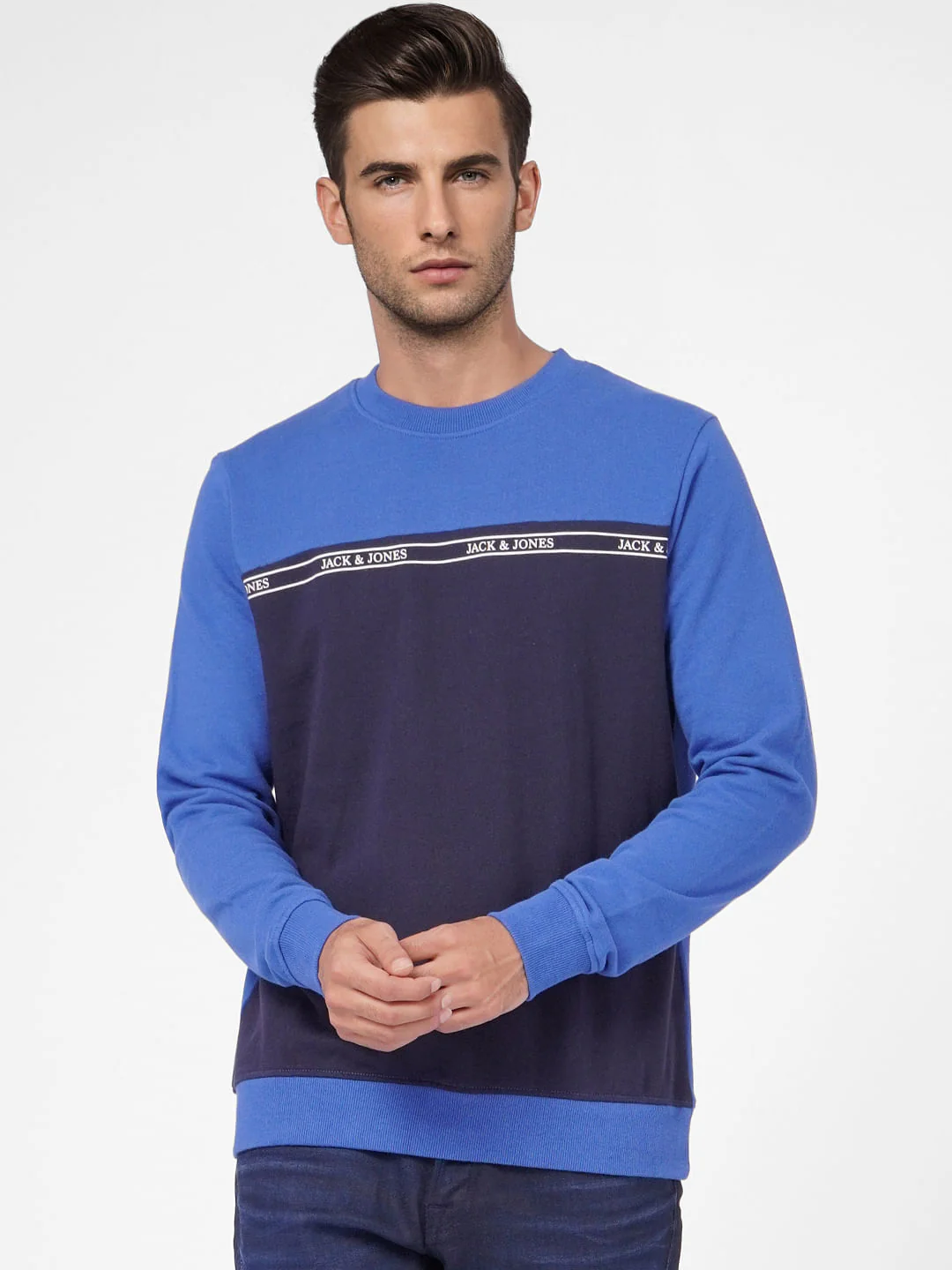 Navy Blue Colourblocked Sweatshirt - Image 2