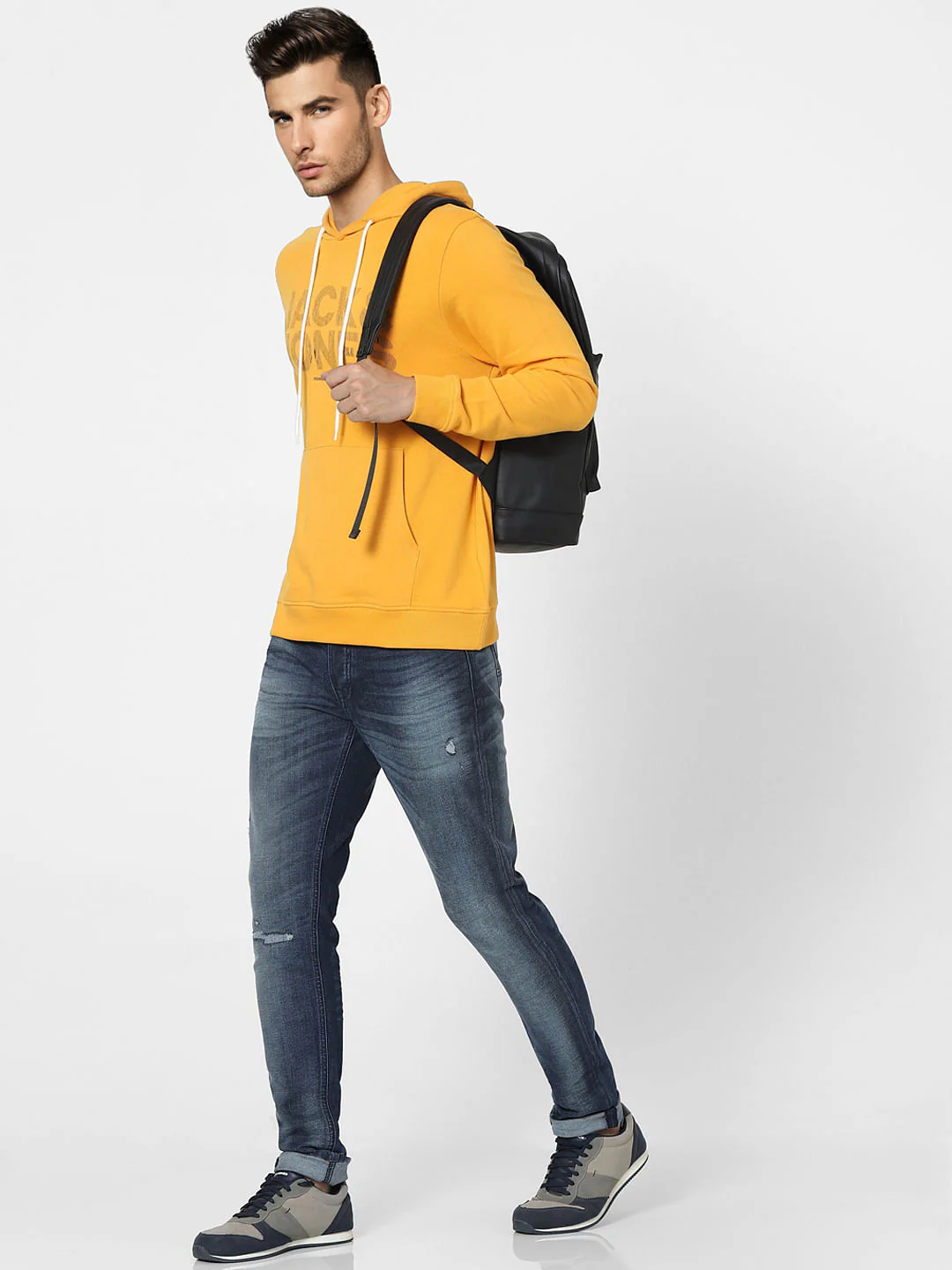 Yellow Graphic Print Hooded Sweatshirt