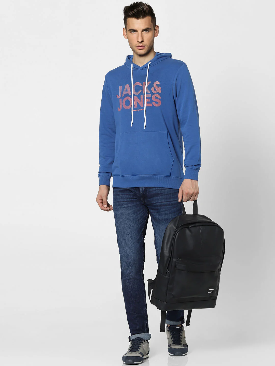 Blue Graphic Print Hooded Sweatshirt