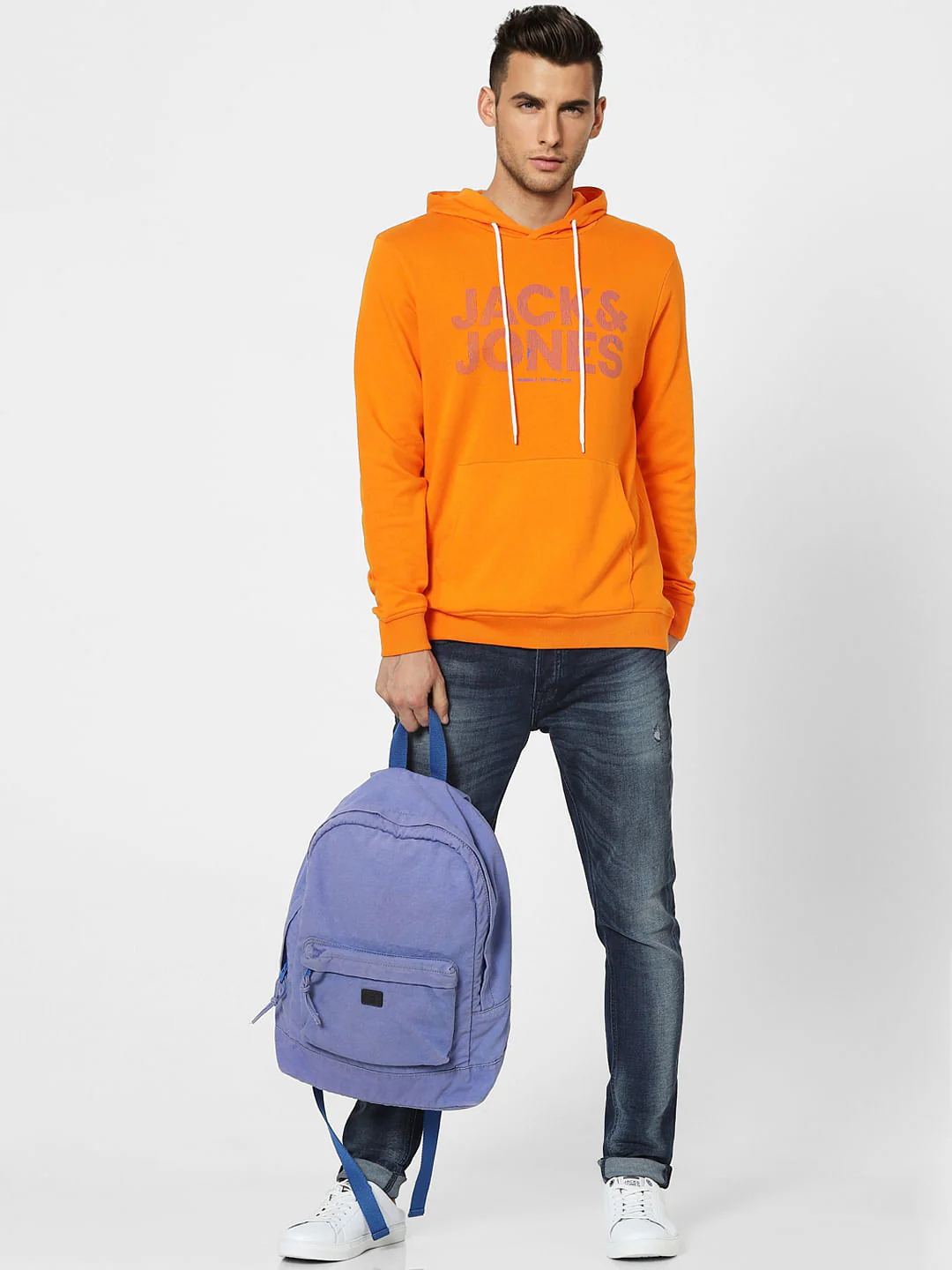 Orange Graphic Print Hooded Sweatshirt
