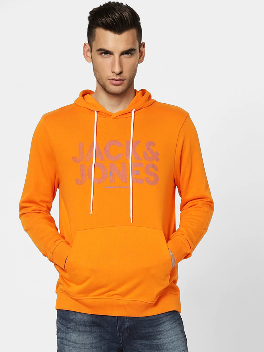 Orange Graphic Print Hooded Sweatshirt - Image 2