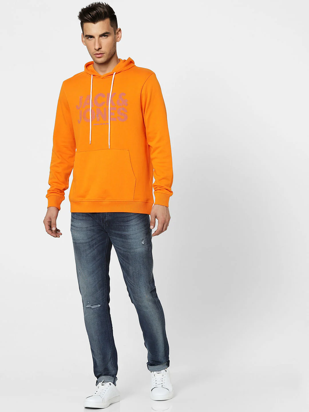 Orange Graphic Print Hooded Sweatshirt - Image 6