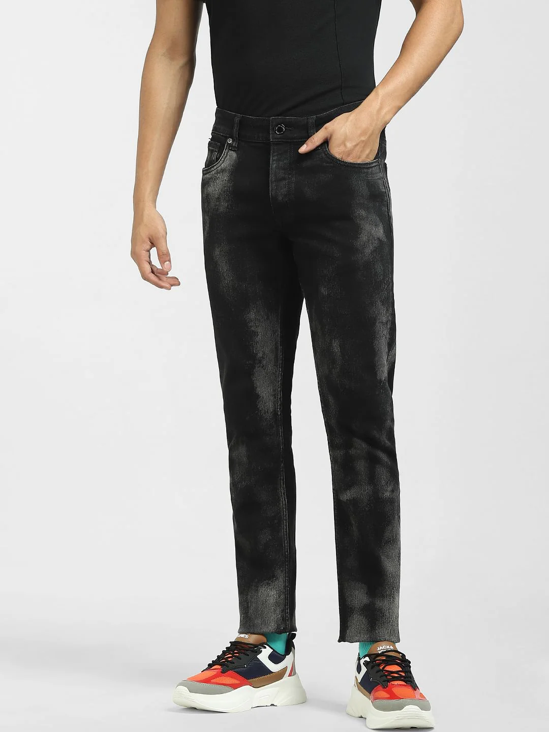 Black Low Rise Faded Glenn Slim Jeans - Image 2
