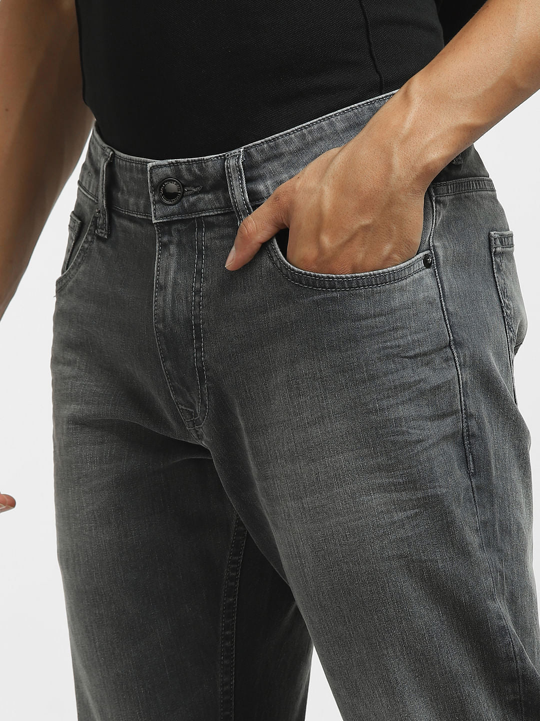 Grey Mid Rise Clark Regular Fit Jeans - Image 5
