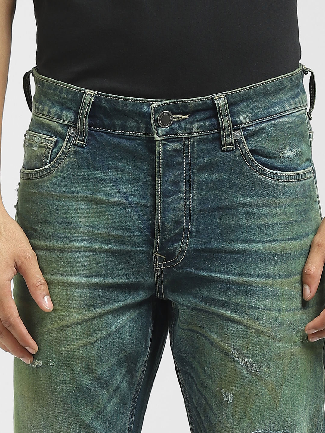 Blue Low Rise Distressed Glenn Slim Jeans - Image 5