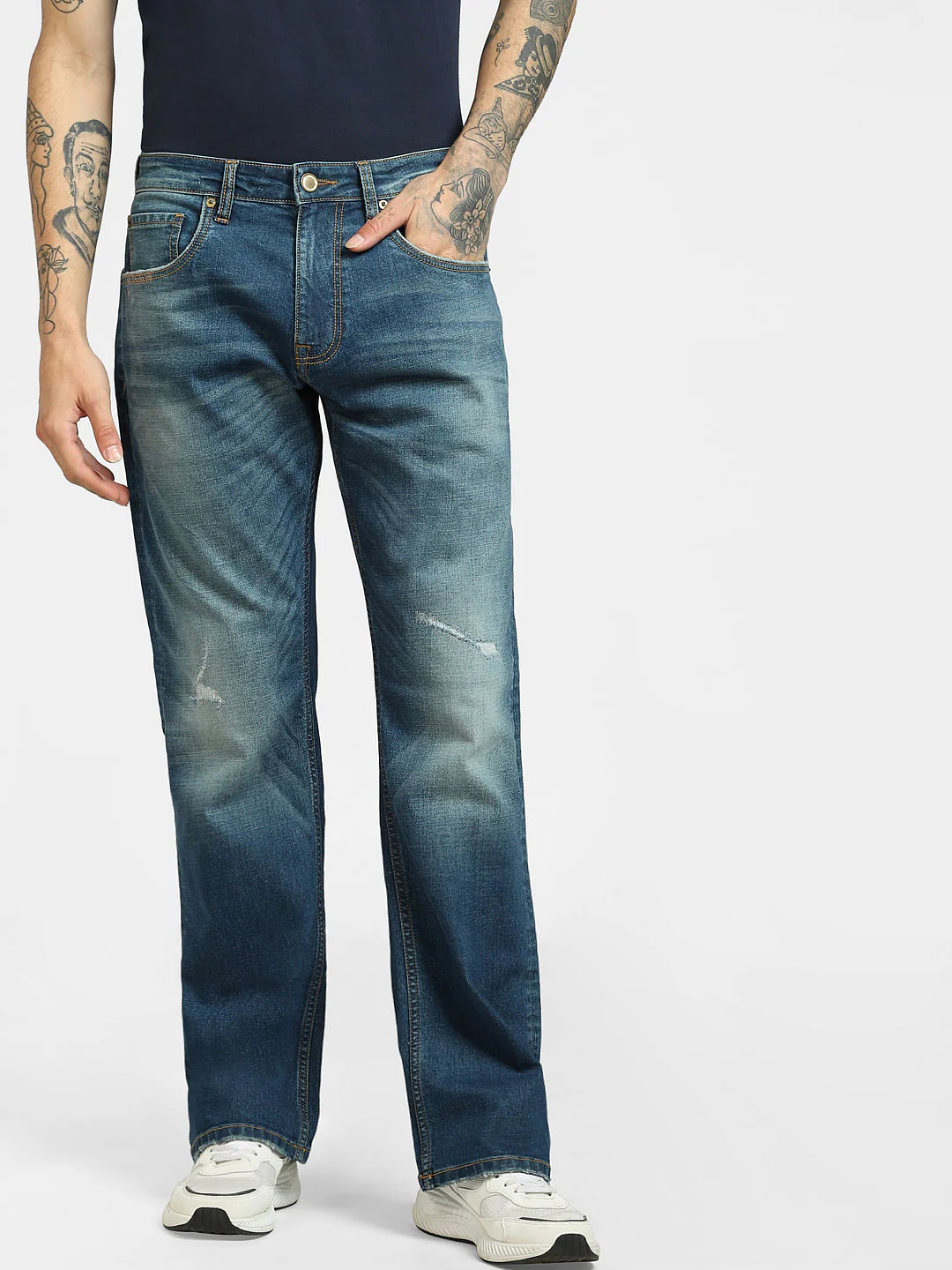 Blue High Rise Distressed Bootcut Jeans - Image 2