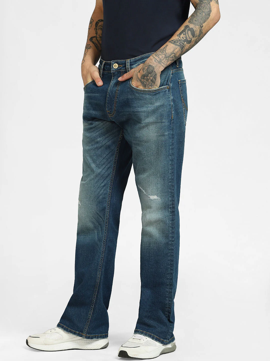 Blue High Rise Distressed Bootcut Jeans - Image 3