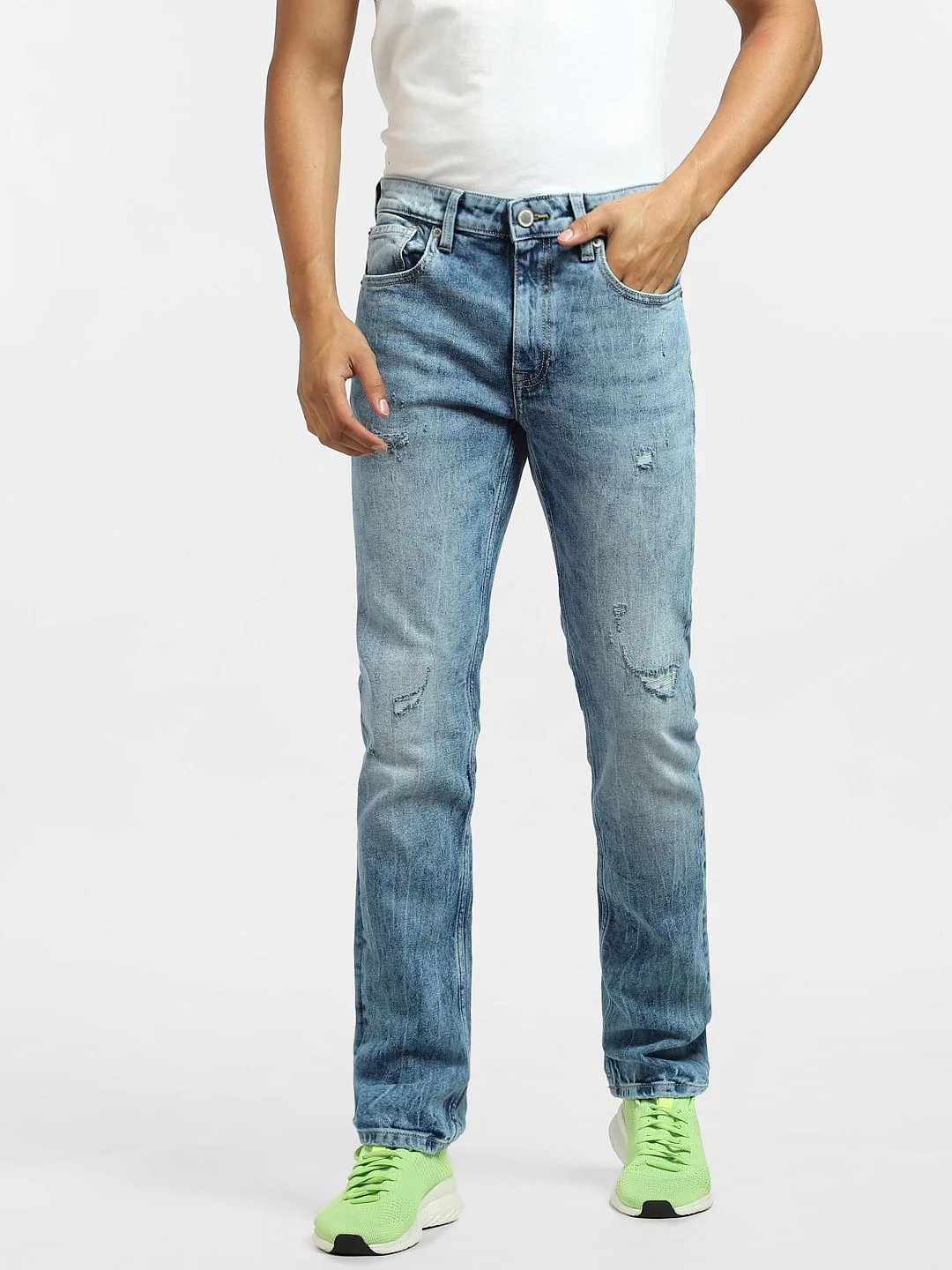 Light Blue Low Rise Distressed Glenn Slim Jeans - Image 2