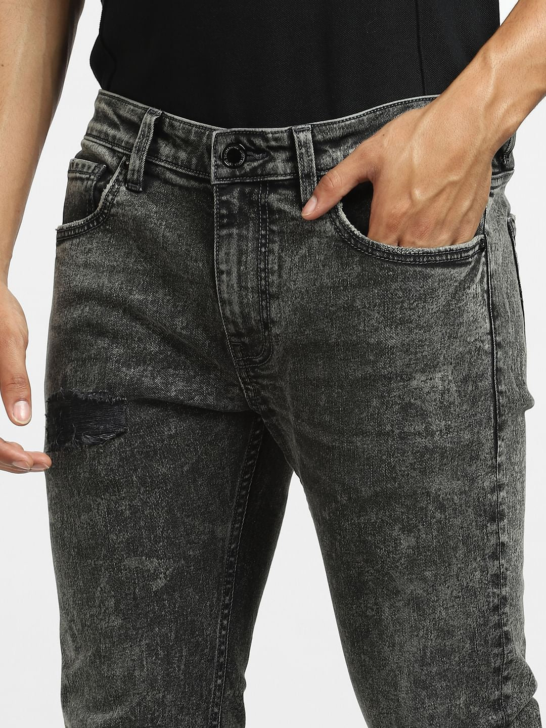 Black Low Rise Washed Liam Skinny Jeans - Image 5