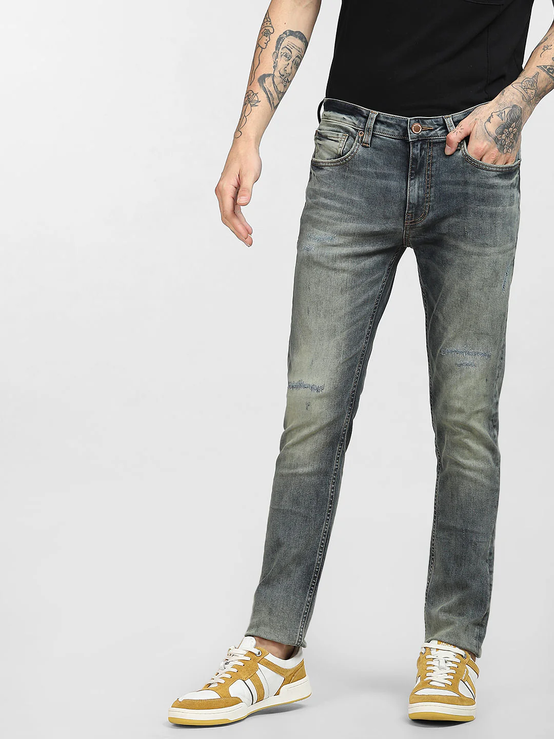 Blue Low Rise Washed Skinny Jeans - Image 2